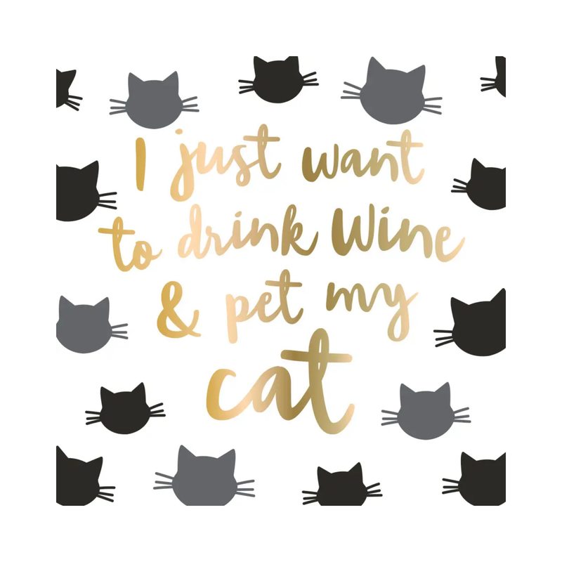 "Drink Wine, Pet My Cat" Cocktail Napkins