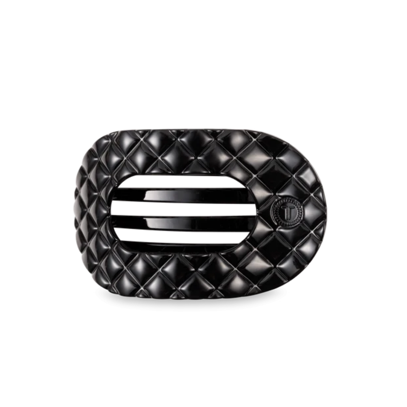 "Jet Black Quilted" Flat Round Hair Clip