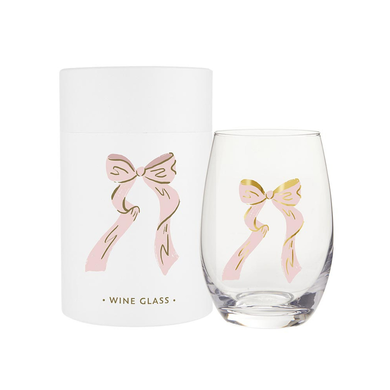 "Pink Bow" Stemless Wine Glass