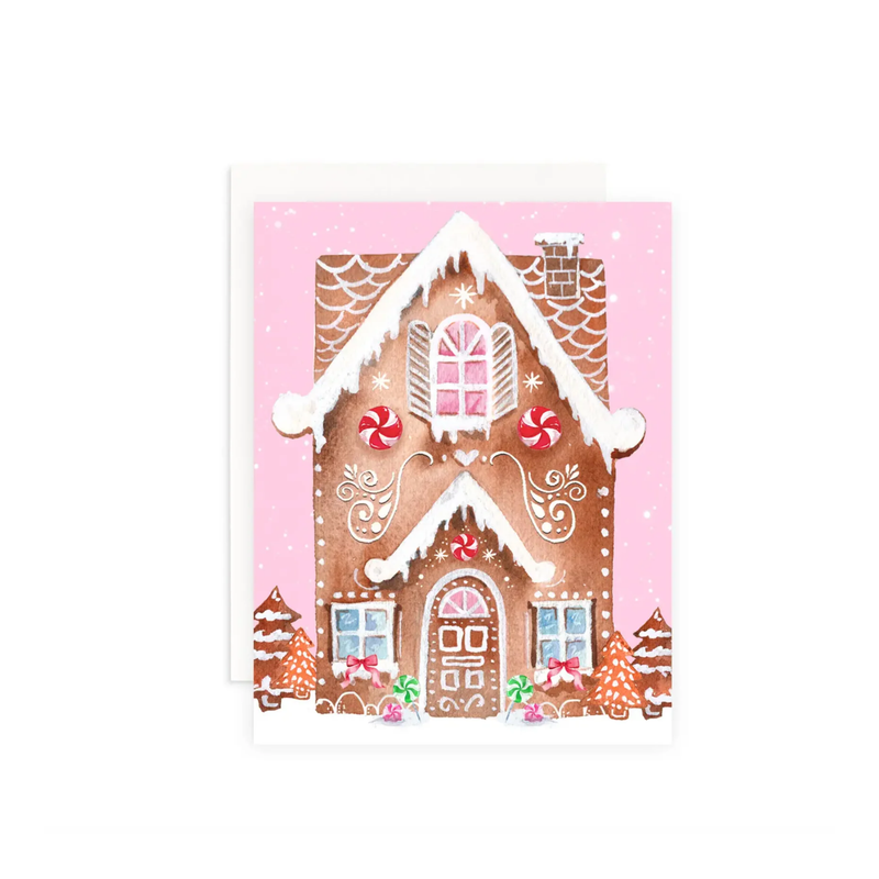 Pink Gingerbread House Christmas Card
